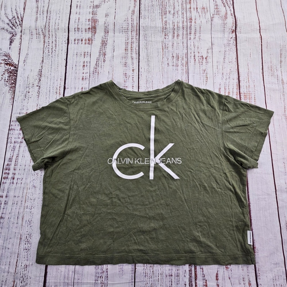 Calvin Klein Jeans Green Short Sleeve Cotton Modal Cropped T-Shirt Women's S